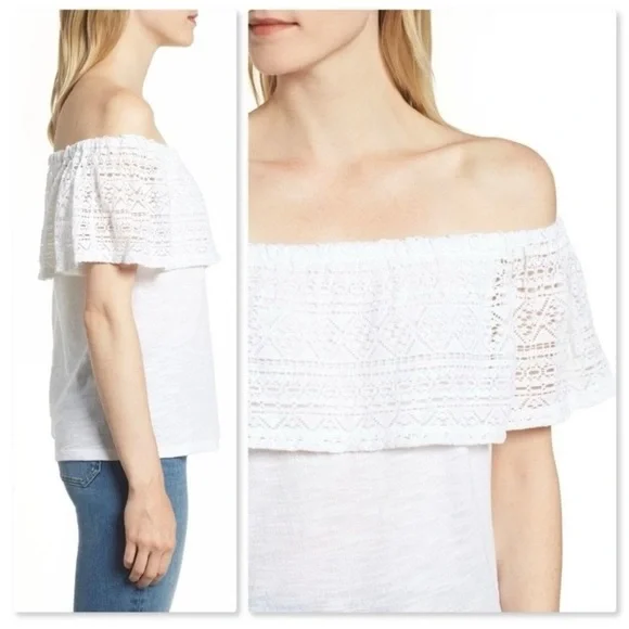 Lucky Brand Crochet Lace Off-the-Shoulder Top | White | Size Small | NWT - Picture 2 of 4